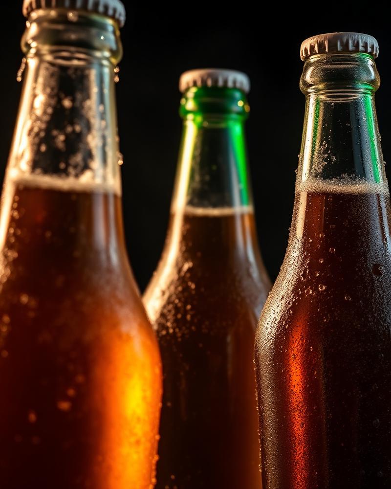 Cold beer bottle and can selection